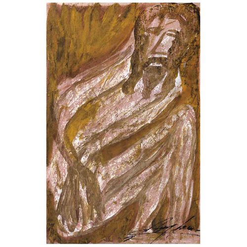 CHUCHO REYES, Cristo sedente, Firmada, Anilina sobre papel de china, 76 x 48.5 cm, Con certificado | CHUCHO REYES, Cristo sedente, Signed, Aniline on 