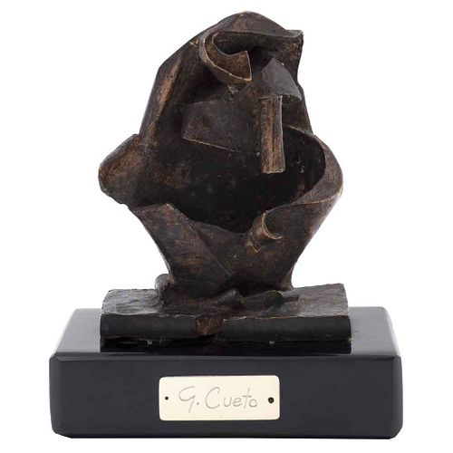 GERMÁN CUETO, Cabeza cubista, ca. 1930, Firmada en placa, Escultura en bronce en base de mármol, 14.3 x 11.3 x 7.4 cm, Con certificado | GERMÁN CUETO,