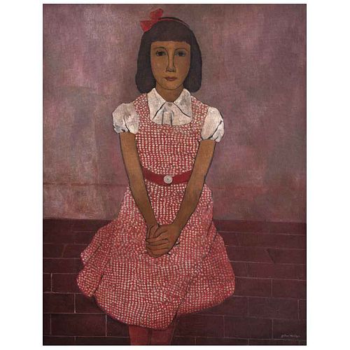GUSTAVO MONTOYA, Young girl, Firmado, Óleo sobre tela, 92 x 71 cm | GUSTAVO MONTOYA, Young girl, Signed, Oil on canvas, 36.2 x 27.9" (92 x 71 cm)