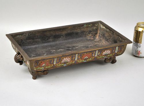 Chinese Champleve Enameled Bronze Footed Censer