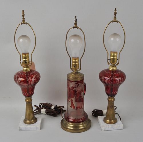 Three Ruby Cut to Clear Lamps