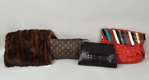 Three Vintage Leather Handbags/Mink Cuff