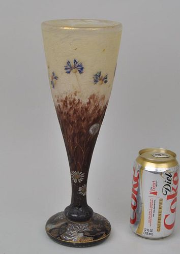 Fine Daum Art Glass Vase, Bleuets et Pissenlit