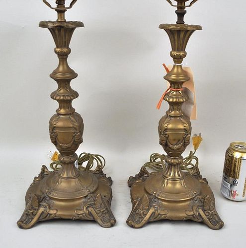 Pair European Brass Altar Style Candlesticks