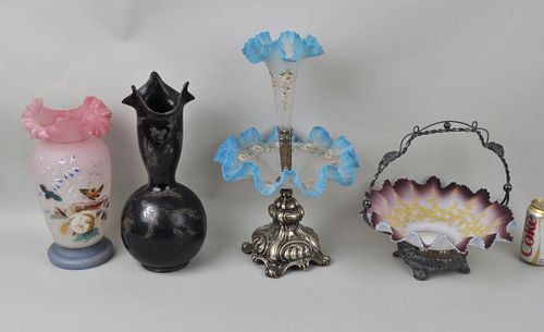 Group Victorian Ruffled Glass Table Wares