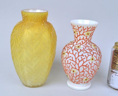 Estate Group Two Coraline/Coralene Glass Vases