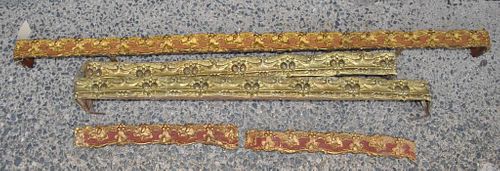 Five Antique Pressed Brass/Wood Window Valances