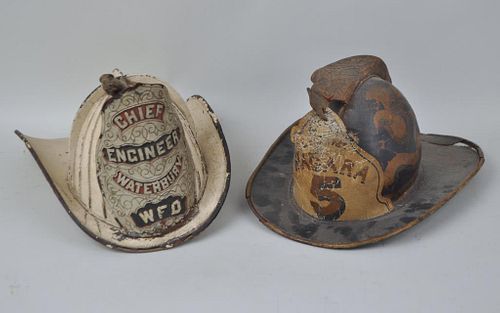 Two 19th C. Leather Fire Helmets