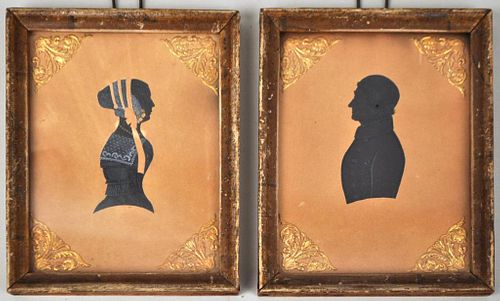 Two Antique W/C Silhouette Portraits