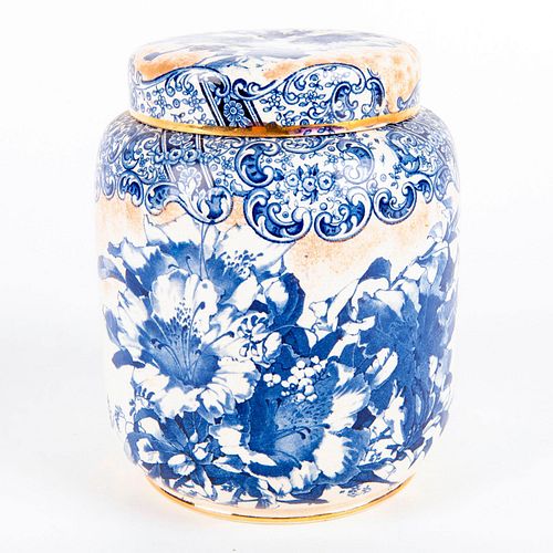 Doulton Burslem Blue Floral Biscuit Barrel with Cover