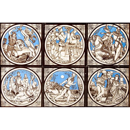 Framed Mintons, Tennyson's Idylls of the King Ceramic Tiles