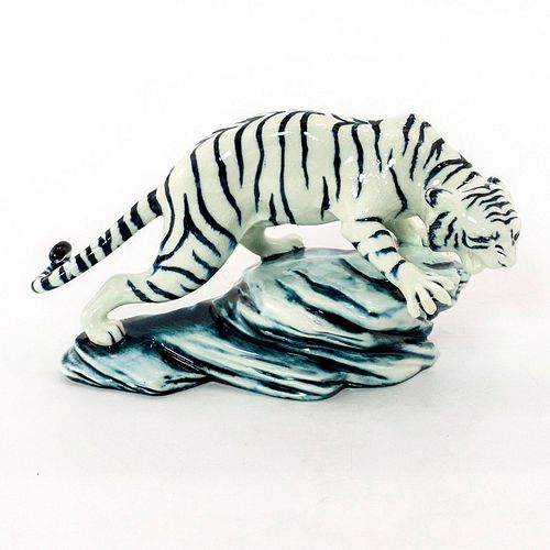 Blue Flambe Prestige Figurine, Tiger on Rock