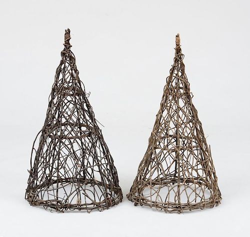 PAIR OF TWIG-FORM CONICAL GARDEN TOPIARIES
