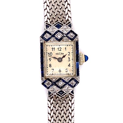 18k VULCAIN Art Deco Diamond Sapphire Watch