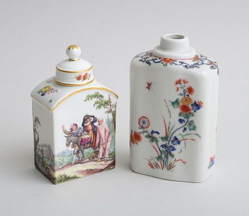 MEISSEN PORCELAIN TEA CADDY AND A LATER COVER