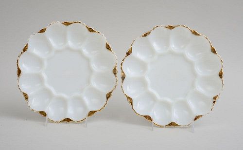 PAIR OF PRESSED MILK GLASS OYSTER PLATES