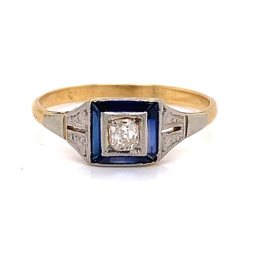 Art Deco 18k Sapphire Diamond Engagement Ring