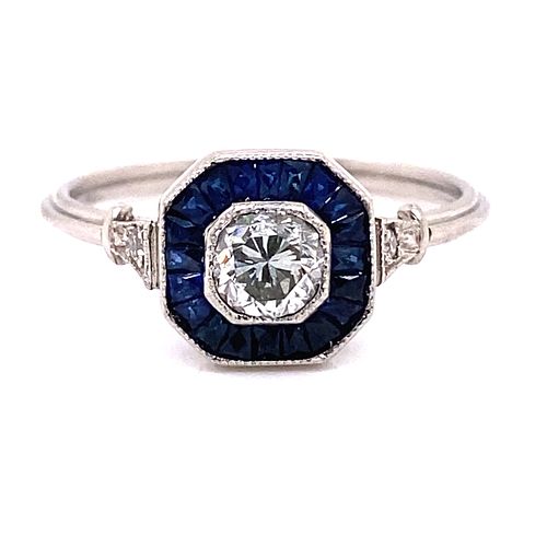Platinum Sapphire Diamond Hexagon Engagement Ring