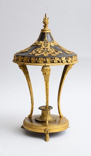 DIRECTOIRE STYLE ORMOLU AND PATINATED-BRONZE COVERED CANDLESTICK