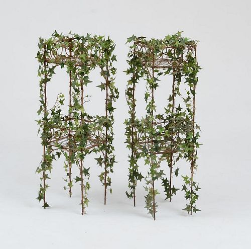 PAIR OF METAL TWO-TIERED PLANT STANDS