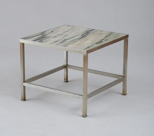 MODERN METAL-MOUNTED MARBLE LOW TABLE WITH MARBLE TOP