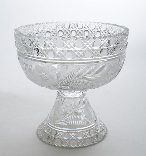 CUT AND ENGRAVED GLASS SMALL PUNCH BOWL AND SEPARATE STAND