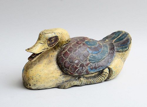 INDIAN PAINTED AND CARVED MODEL OF A DUCK