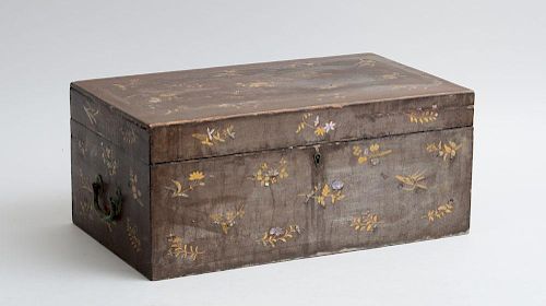 JAPANESE MOTHER-OF-PEARL INLAID BROWN LACQUER DRESSING BOX