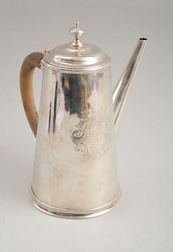 IRISH SILVER COFFEE POT, JOHN HAMILTON, DUBLIN, C. 1730