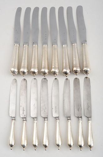 EIGHT ENGLISH SILVER CANNON-HANDLES DINNER KNIVES, PROBABLY LONDON