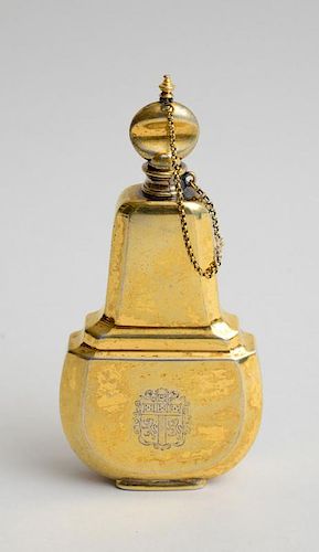 ENGLISH GILT-METAL FLASK IN THE QUEEN ANNE STYLE, RETAILED BY J. ROBINSON