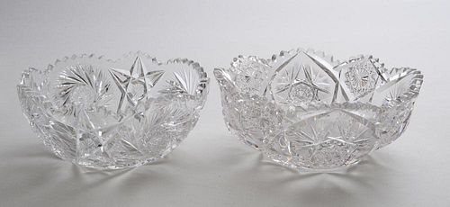 GROUP OF SIX CUT-GLASS ARTICLES AND TWO ENGRAVED GLASS VASES