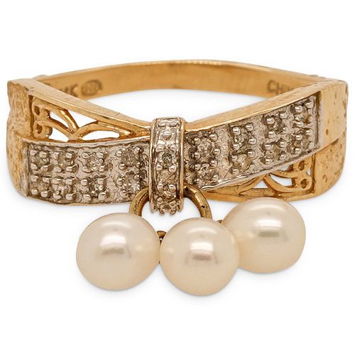 14k Gold, Pearl and Diamond Ring
