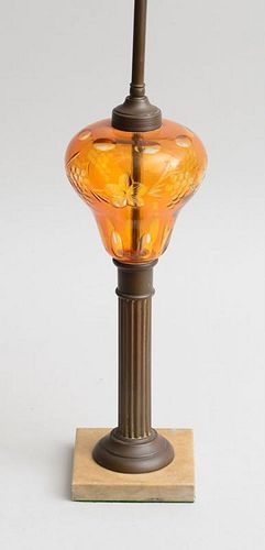 VICTORIAN CUT-GLASS AND METAL OIL LAMP