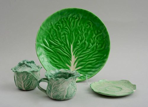 GROUP OF GREEN-GLAZED POTTERY CABBAGE-FORM TABLE ARTICLES