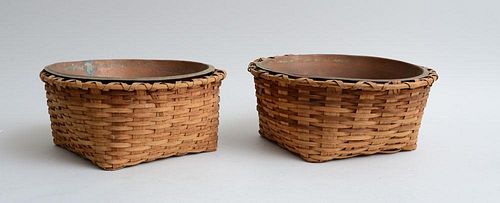 PAIR OF LARGE WOVEN LOW BASKETS