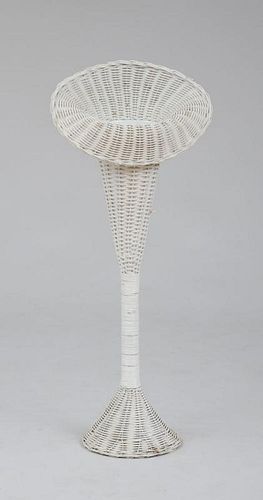 LARGE WHITE-PAINTED WICKER TRUMPET VASE