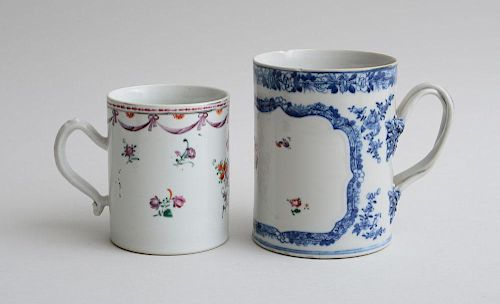 TWO CHINESE EXPORT FAMILLE ROSE PORCELAIN MUGS