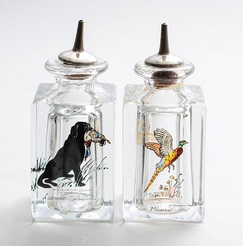 GROUP OF GAME BIRD ENAMEL-DECORATED GLASS ARTICLES