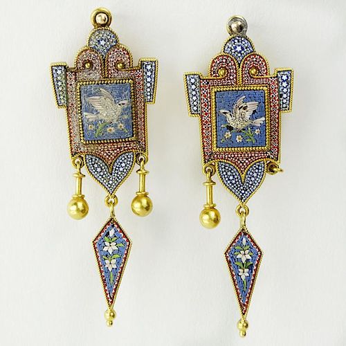 Pair of 19th Century Probably Castellani Micro Mosaic earrings