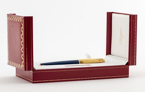 Cartier 'Pasha' Gold Plate & Blue Lacquer Pen