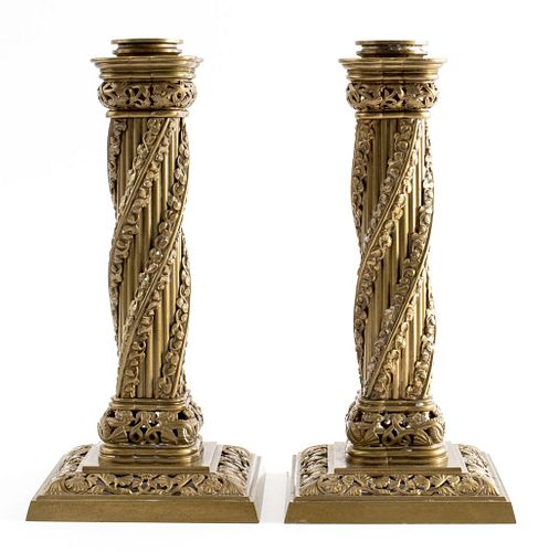 English Victorian Gothic Bronze Candleholders