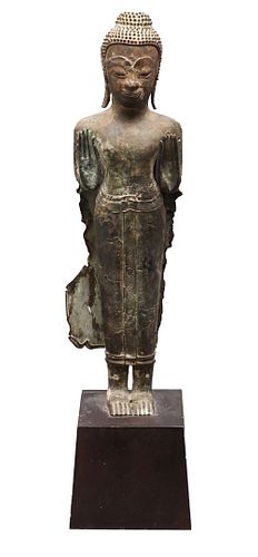 Antique Thai Bronze Figure Of Standing Buddha