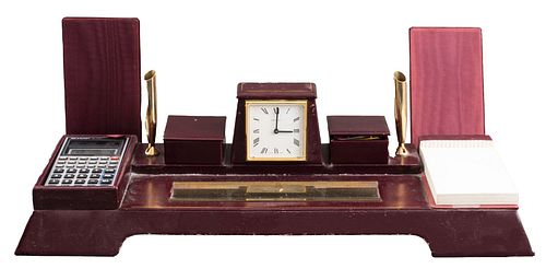 Asprey Leather Desk Set With Clock