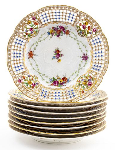 Dresden German Reticulated Porcelain Plates, 9
