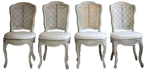 Louis XV Grey Painted Dining Chairs, 4