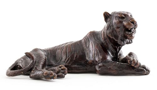 Animalier Bronze Recumbent Tiger Sculpture