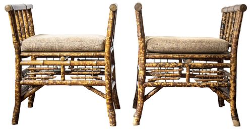 Aesthetic Movement Style Bamboo Benches, Pair
