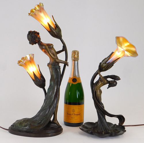 2PC Aft. Chiparus & Gurschner Bronze Figural Lamps