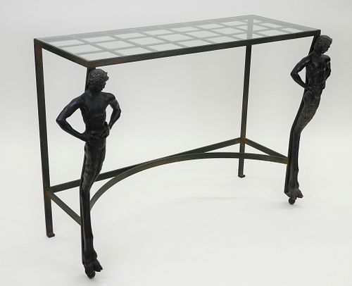 Hollywood Regency Bronze Pan Console Table